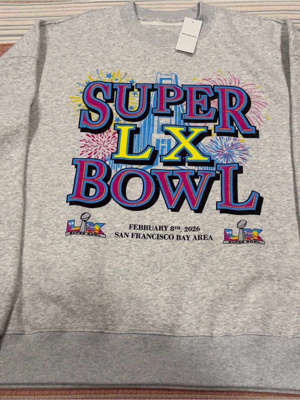 Abercrombie & Fitch Gray 'SUPER LX BOWL' Graphic Crewneck Sweatshirt
